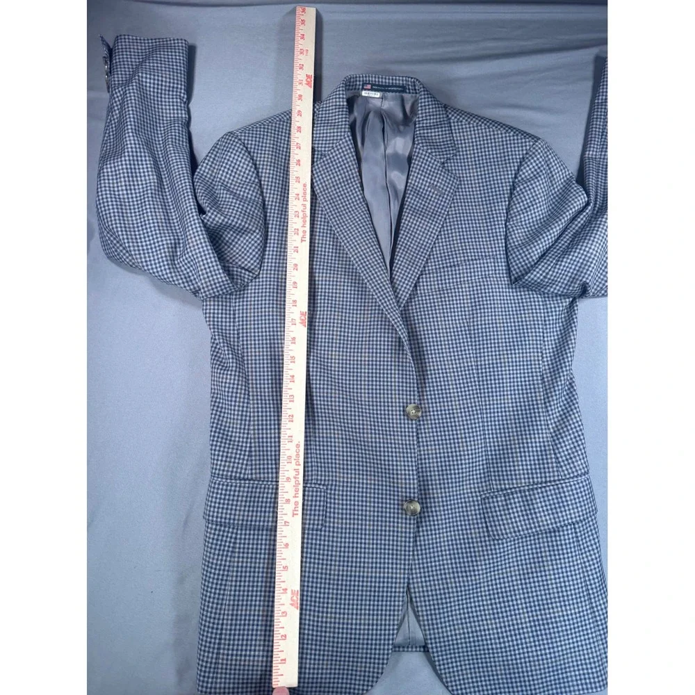 Hart Schaffner Marx Mens Blue Grey Check Sport Coat Blazer Made in USA 42R